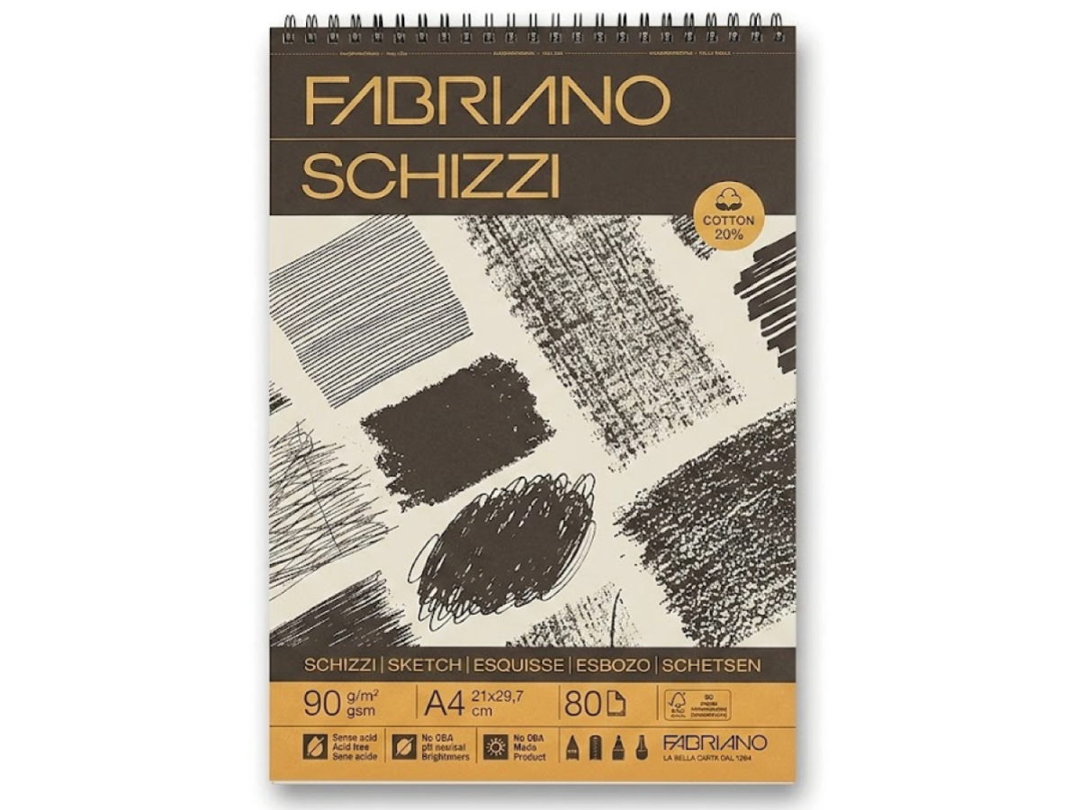 FABRIANO BLOCK SKIZZENPAPIER 20% BAUMWOLLE 90GRAM A4 80BLATT 1