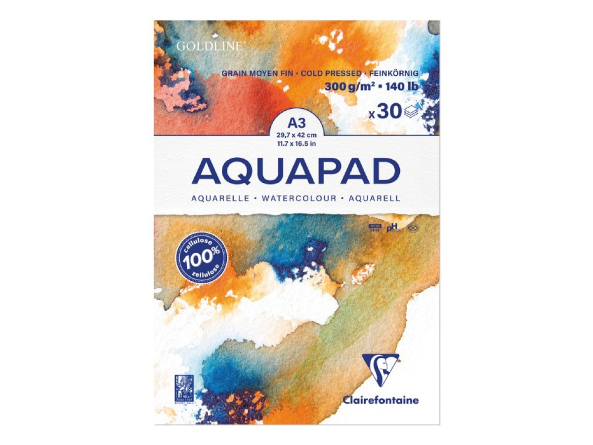 CLAIREFONTAINE GOLDLINE AQUAPAD AQUARELPAPIER A3 300 GRAM 30 VEL BLOK 1