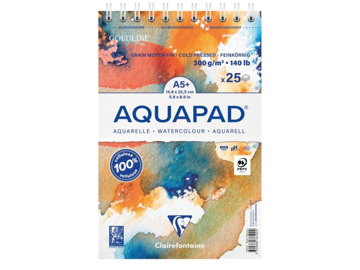 CLAIREFONTAINE GOLDLINE AQUAPAD AQUARELLBLOCK A5 300GRAM 25 BLATT SPIRALBINDUNG 1