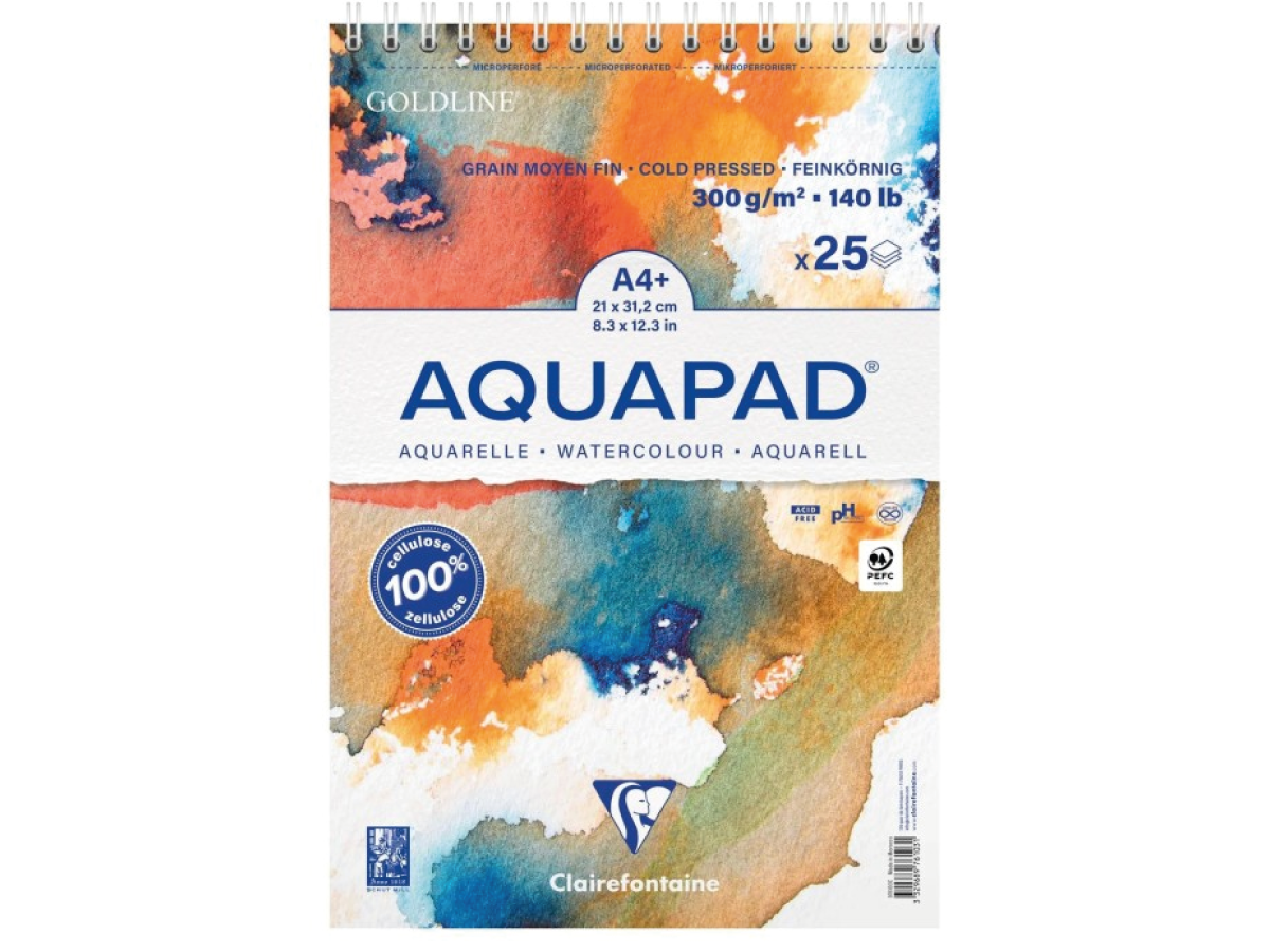 CLAIREFONTAINE GOLDLINE AQUAPAD AQUARELLBLOCK A4 300GRAM 25 BLATT SPIRALBINDUNG 1