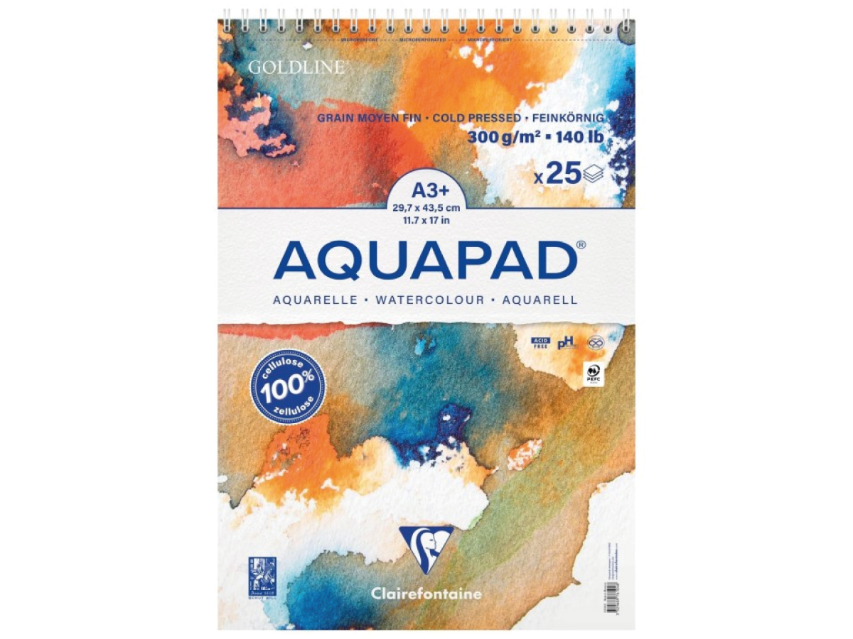 CLAIREFONTAINE GOLDLINE AQUAPAD AQUARELLBLOCK A3 300GRAM 25 BLATT SPIRALBINDUNG 1