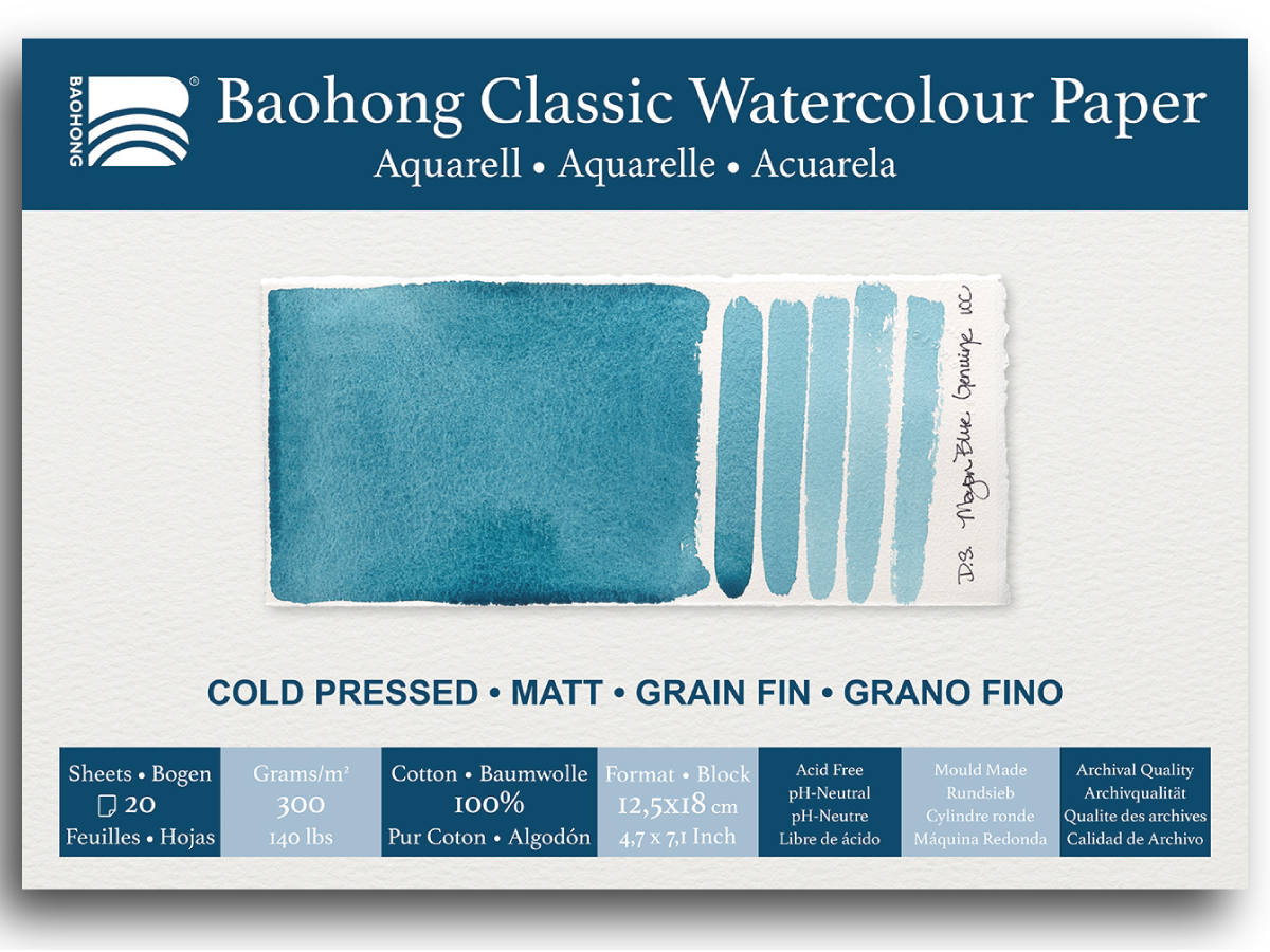 BAOHONG AQUARELLPAPIER CLASSIC BLOCK 12,5X18CM MEDIUM 20 BLATT 1