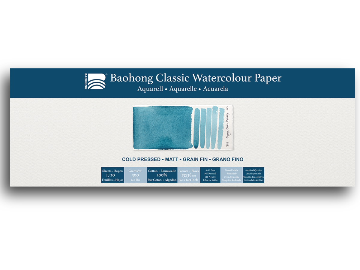 BAOHONG AQUARELLPAPIER CLASSIC BLOCK 13X38CM MEDIUM 20 BLATT 1
