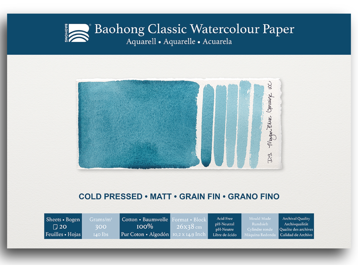 BAOHONG AQUARELLPAPIER CLASSIC BLOCK 26X36CM MEDIUM 20 BLATT 1
