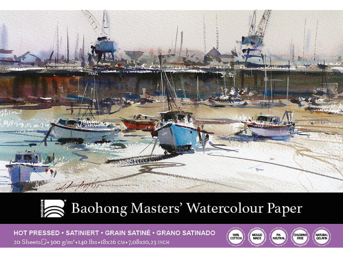 BAOHONG AQUARELLPAPIER 18X26CM 300GR SATINIERT 20BLATT 1