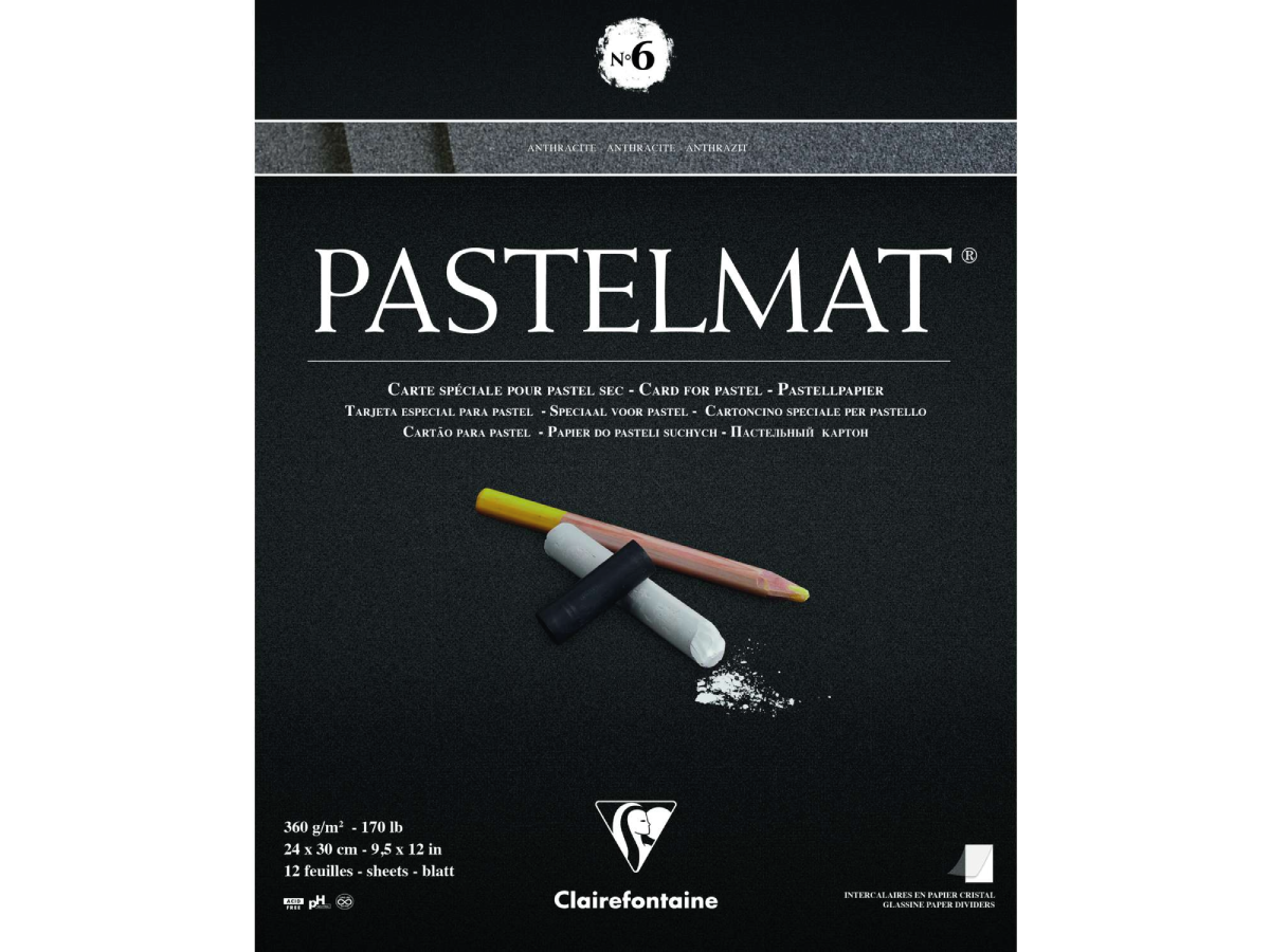 CLAIREFONTAINE PASTELMAT BLOCK NR.6 24X30CM 360GR ANTHRAZIT 96004C 12 BLÄTTER 1