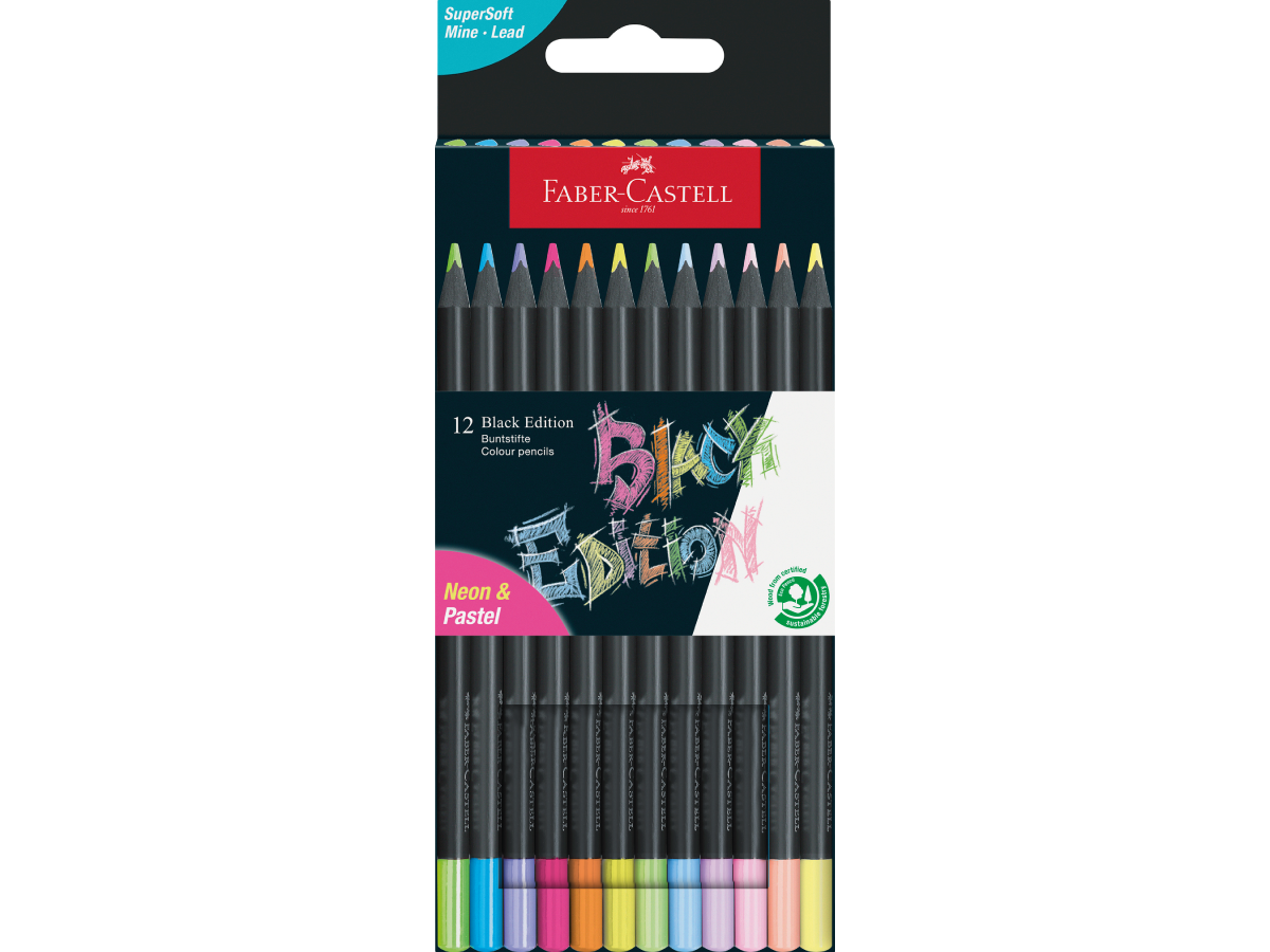 FABER-CASTELL BLACK EDITION BUNTSTIFTE SET NEON & PASTEL 12X 1