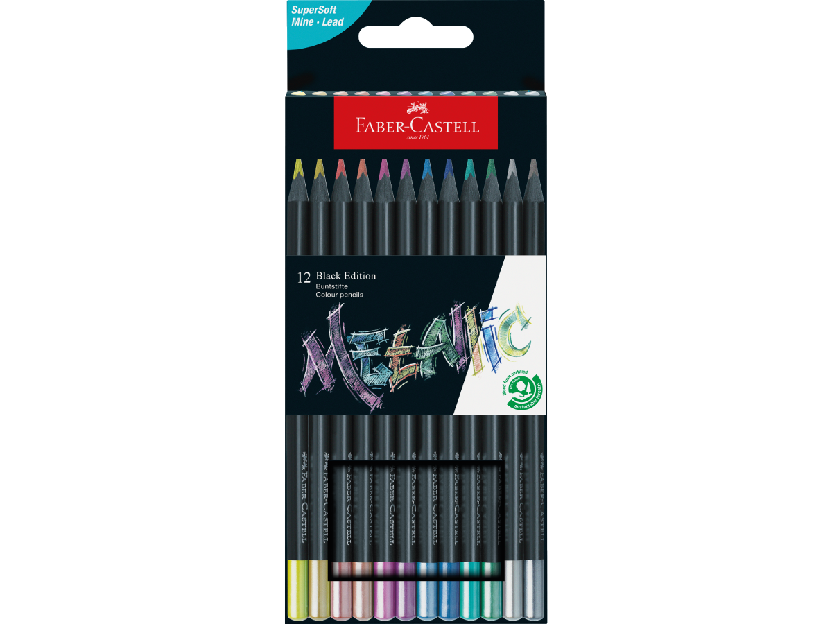 FABER-CASTELL BLACK EDITION KLEURPOTLODENSET METALLIC 12X 1