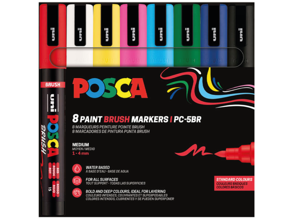 UNI POSCA BRUSH MARKER PC5BR ESSENTIAL SET 8X 1