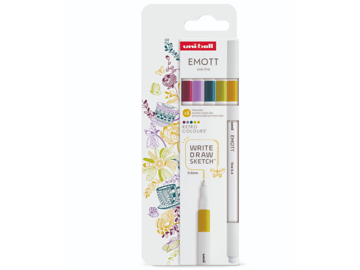 UNI-BALL EMOTT FINELINERSET RETRO COLORS 5X 1