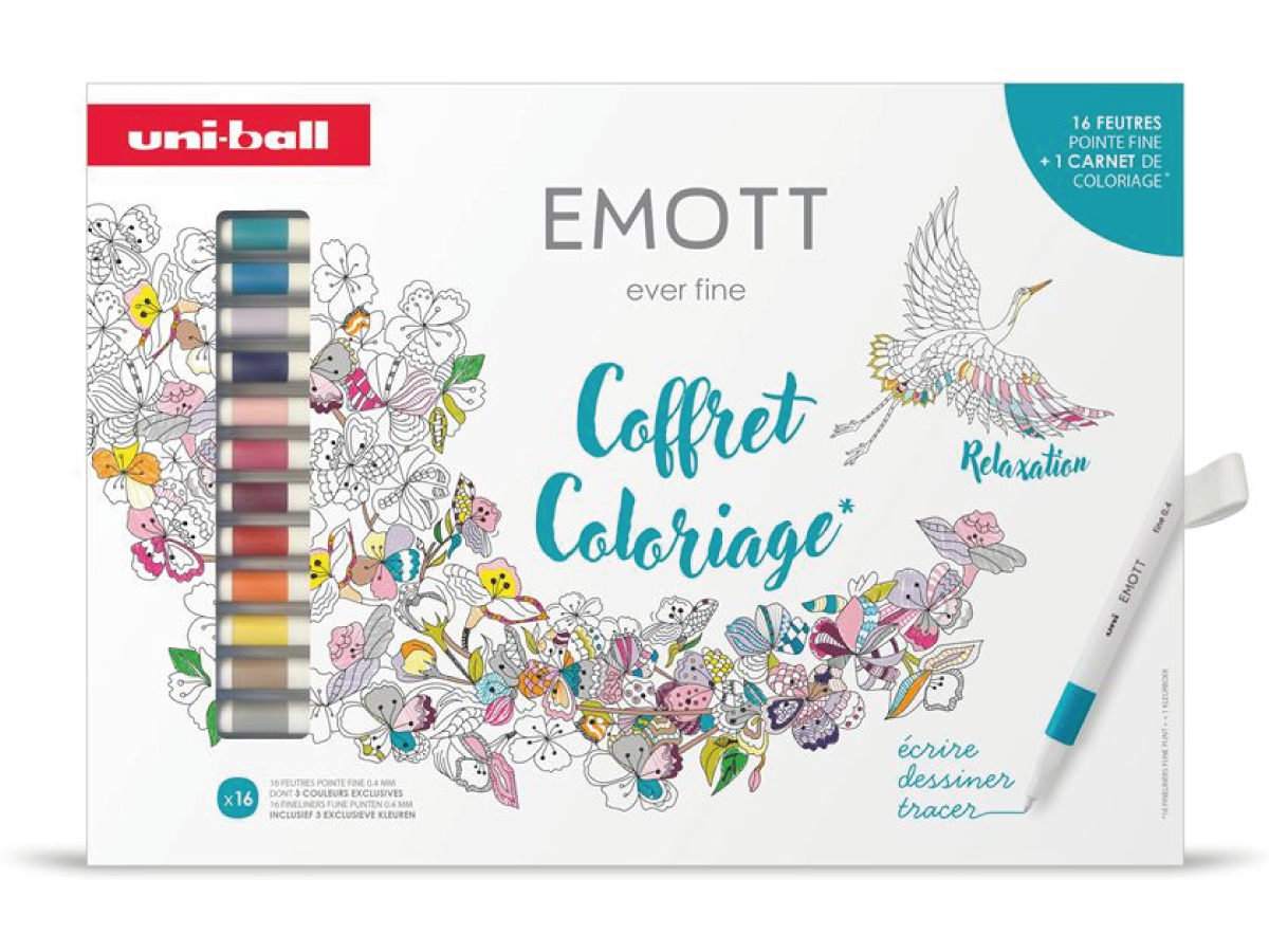 UNI-BALL EMOTT FINELINER SET ENTSPANNTES AUSMALEN 17X 1