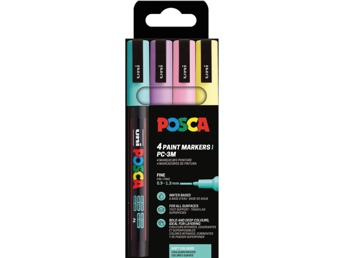 UNI POSCA MARKER SET SOFT COLOURS PC3M  4X 1