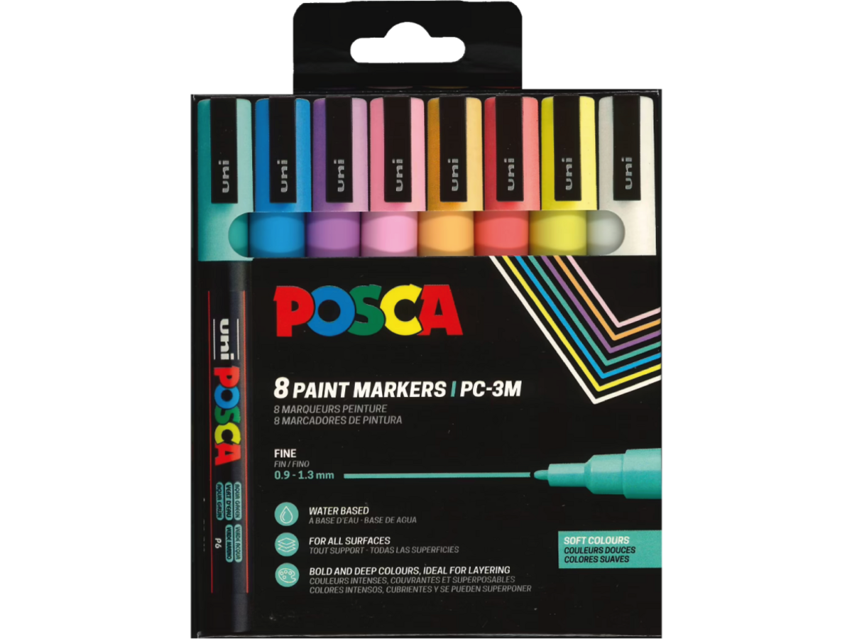 UNI POSCA MARKER SET SOFT COLOURS PC3M  8X 1