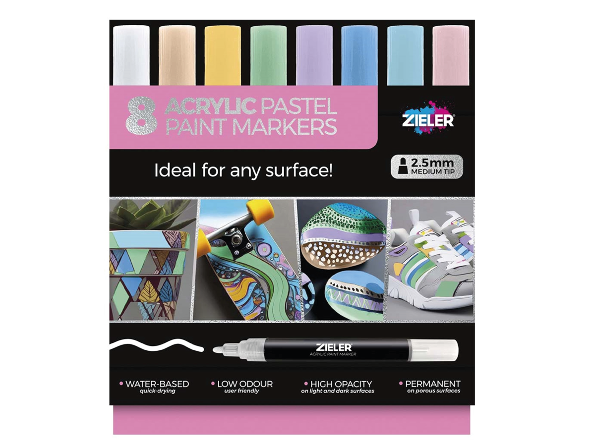 ZIELER ACRYLMARKER SET MEDIUM 2,5MM 8 STÜCK PASTELL 1