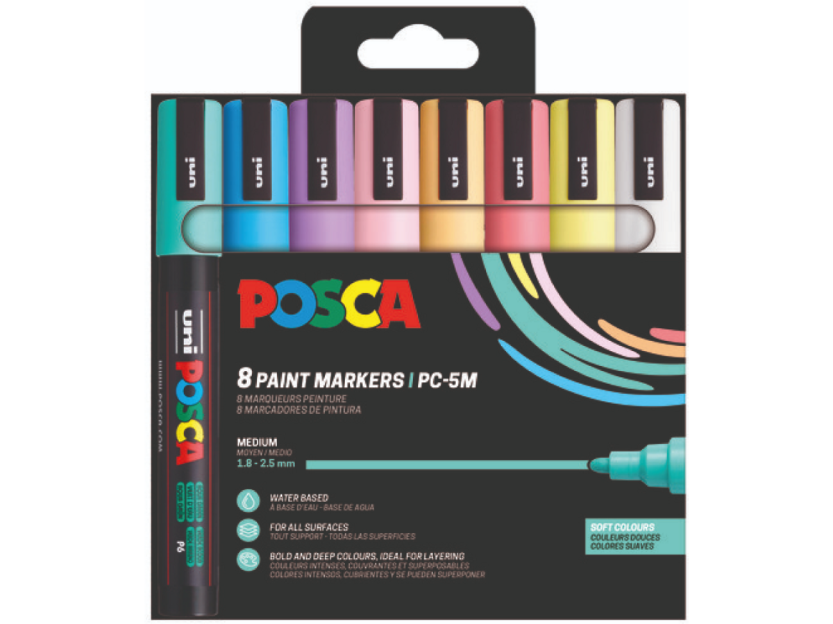UNI POSCA MARKER SET SOFT COLOURS PC5M  8X 1