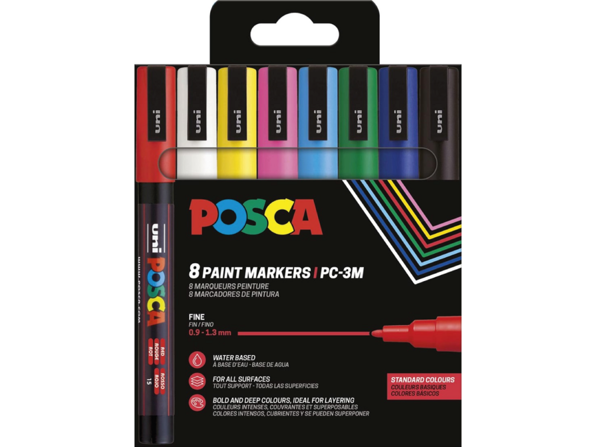 UNI POSCA MARKERSET FINE PC3M STANDARD COLOURS 8X 1