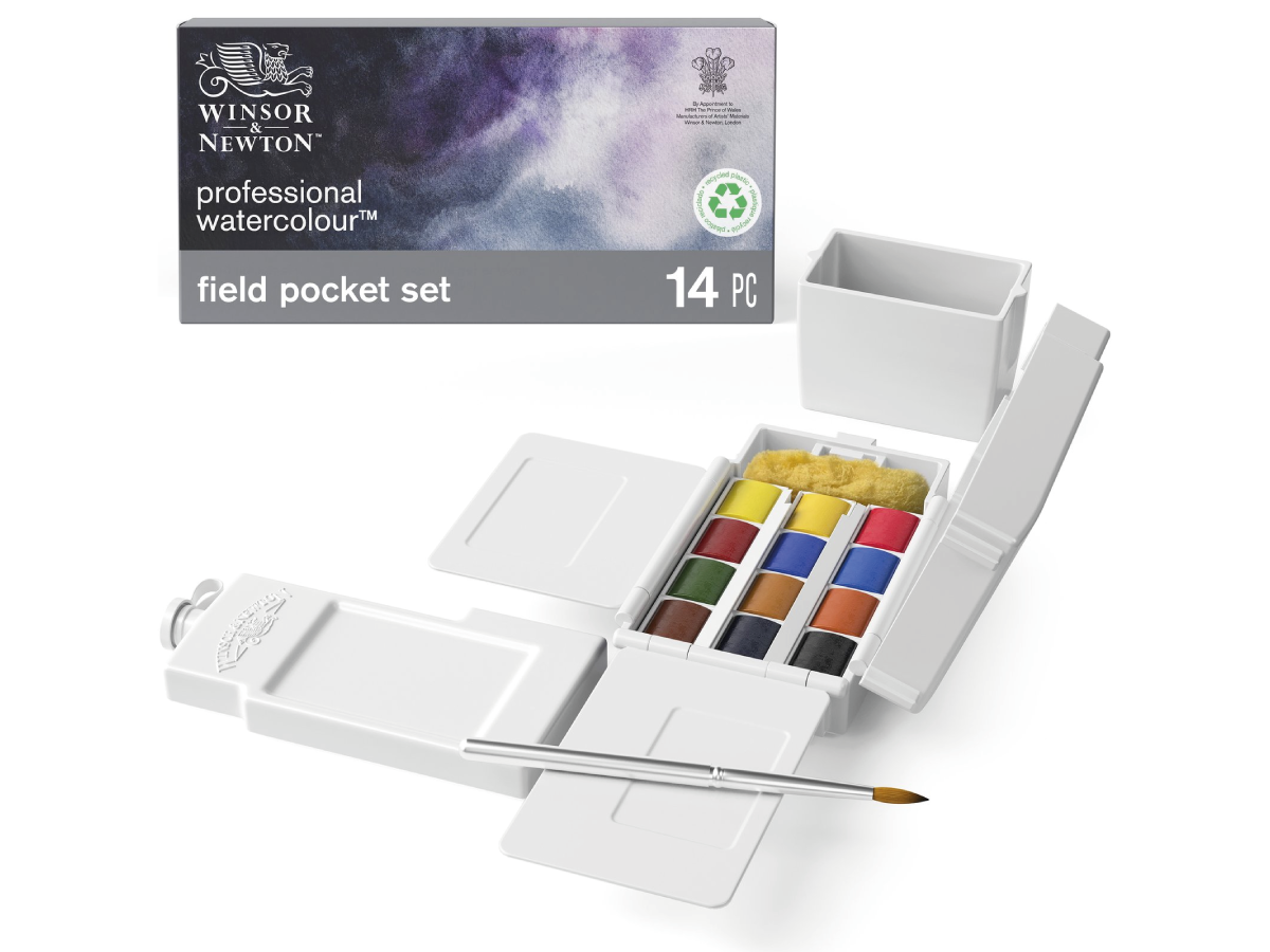 WINSOR & NEWTON AQUARELL FIELD POCKET SET 12X 1/2 NÄPFE 1