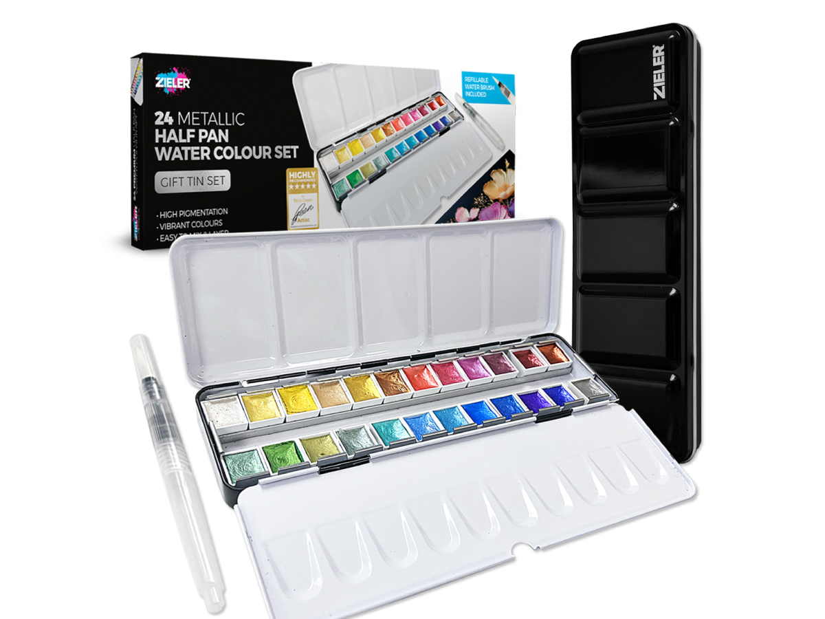 ZIELER AQUARELLSET METALLIC HALBNAPF 24X 1