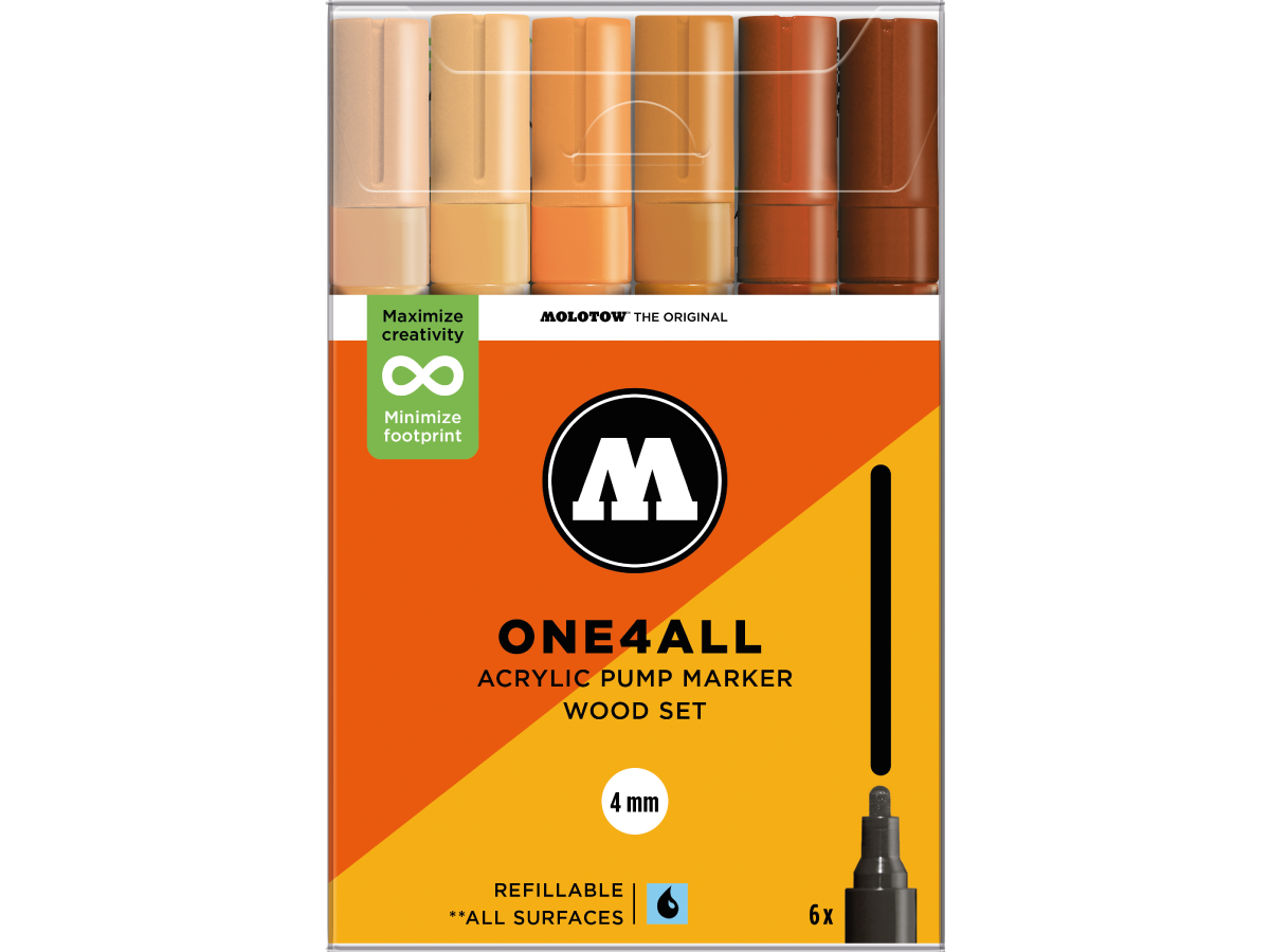 MOLOTOW ONE4ALL MARKERSET 227HS 4MM WOOD 6X 1