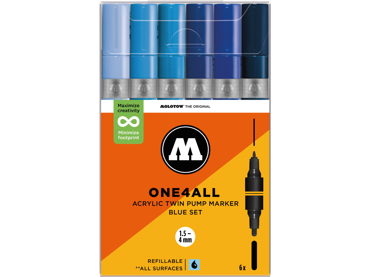 MOLOTOW ONE4ALL MARKERSET TWIN 1,5+4MM BLUE 6X 1