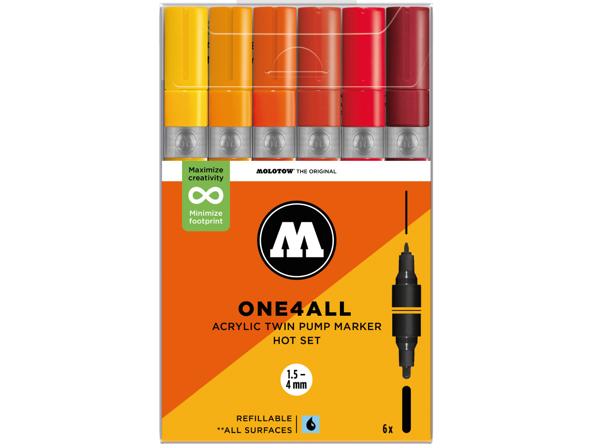 MOLOTOW ONE4ALL MARKERSET TWIN 1,5+4MM HOT 6X 1