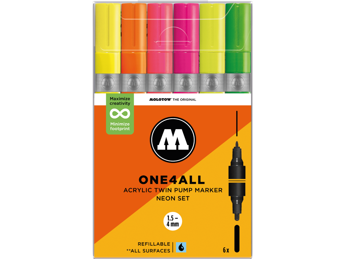 MOLOTOW ONE4ALL MARKERSET TWIN 1,5+4MM NEON 6X 1