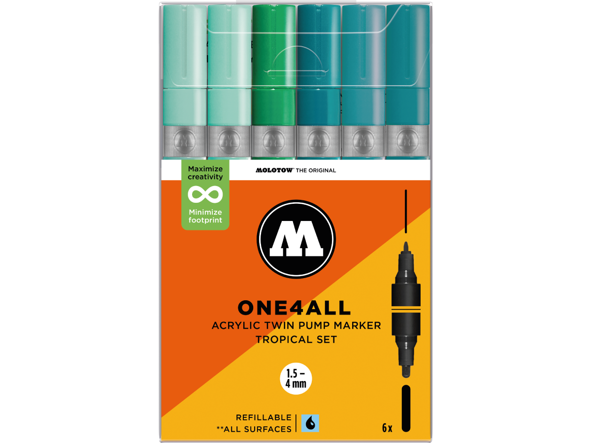 MOLOTOW ONE4ALL MARKERSET TWIN 1,5+4MM TROPICAL 6X 1