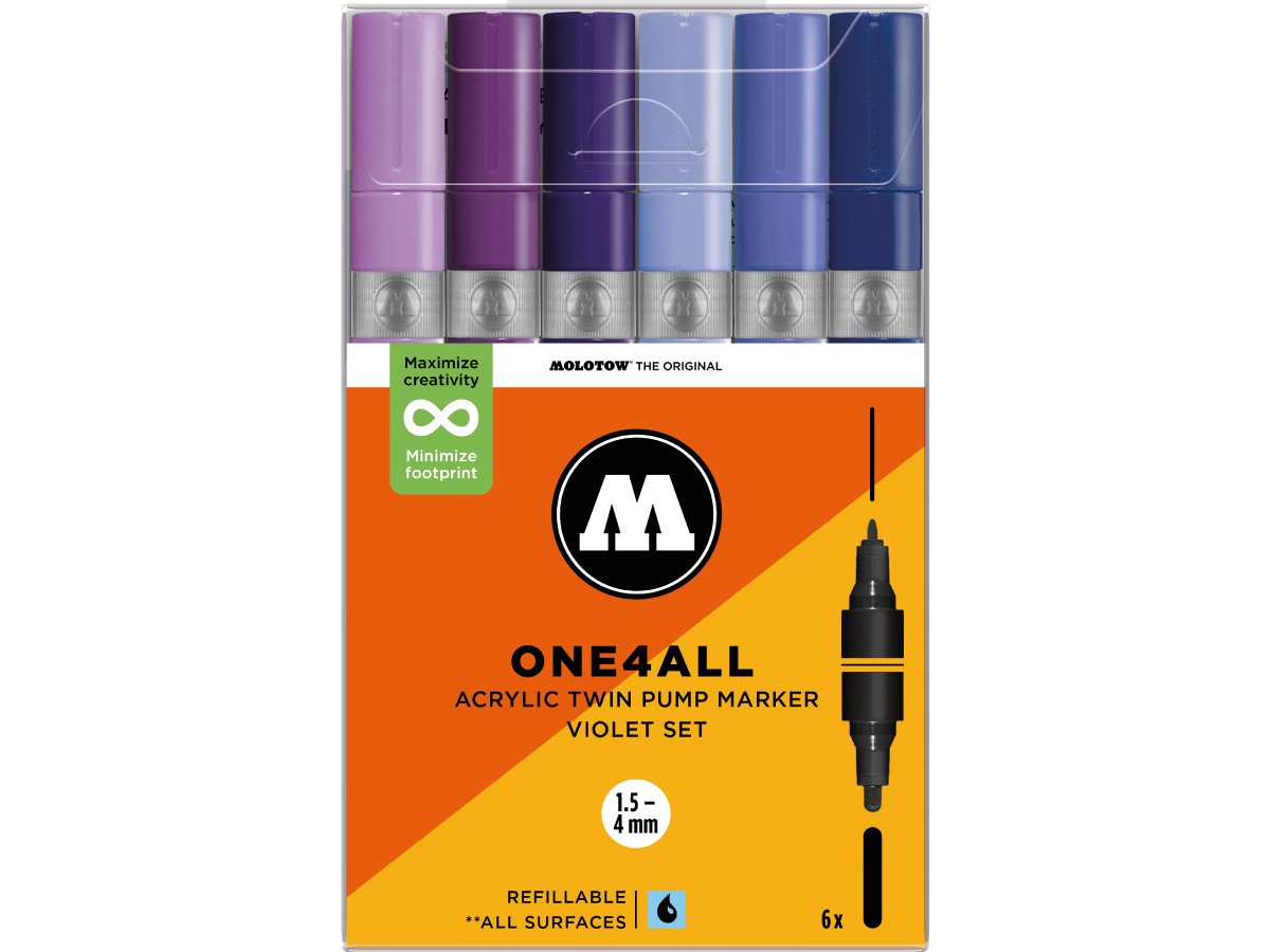 MOLOTOW ONE4ALL MARKERSET TWIN 1,5+4MM VIOLET 6X 1