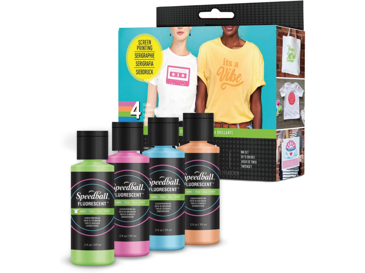 SPEEDBALL FABRIC SCREEN PRINTING INK SET FLUOR 4X 1