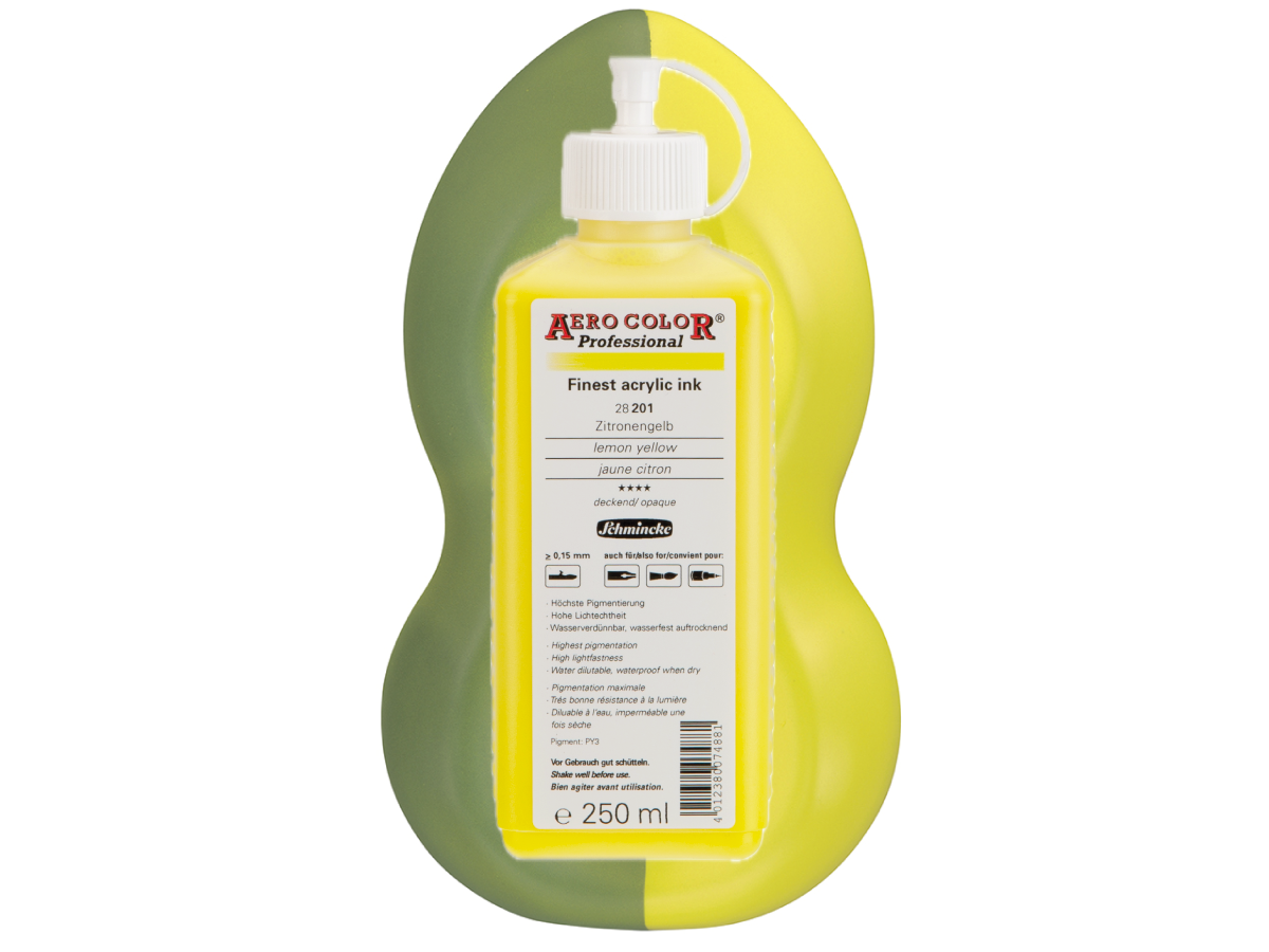 SCHMINCKE AERO COLOR ACRYLIC INK 250ML 201 LEMON YELLOW 1