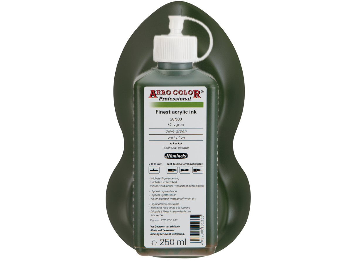 SCHMINCKE AERO COLOR ACRYLIC INK 250ML 503 OLIVGRUN 1