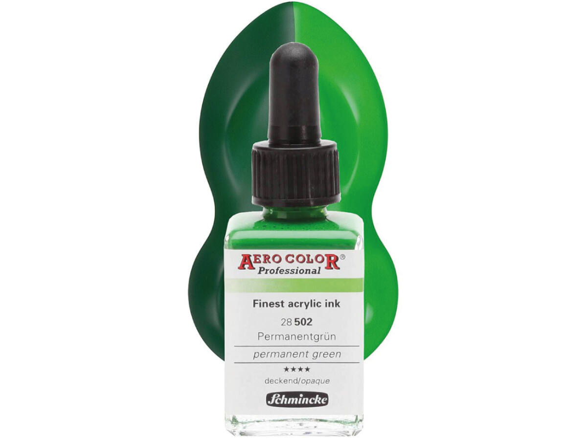 SCHMINCKE AERO COLOR ACRYLIC INK 28ML 502 PERMANENTGRUN 1