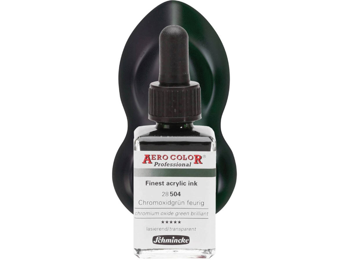 SCHMINCKE AERO COLOR ACRYLIC INK 28ML 504 CHROMOXIDGRUN FEURIG 1
