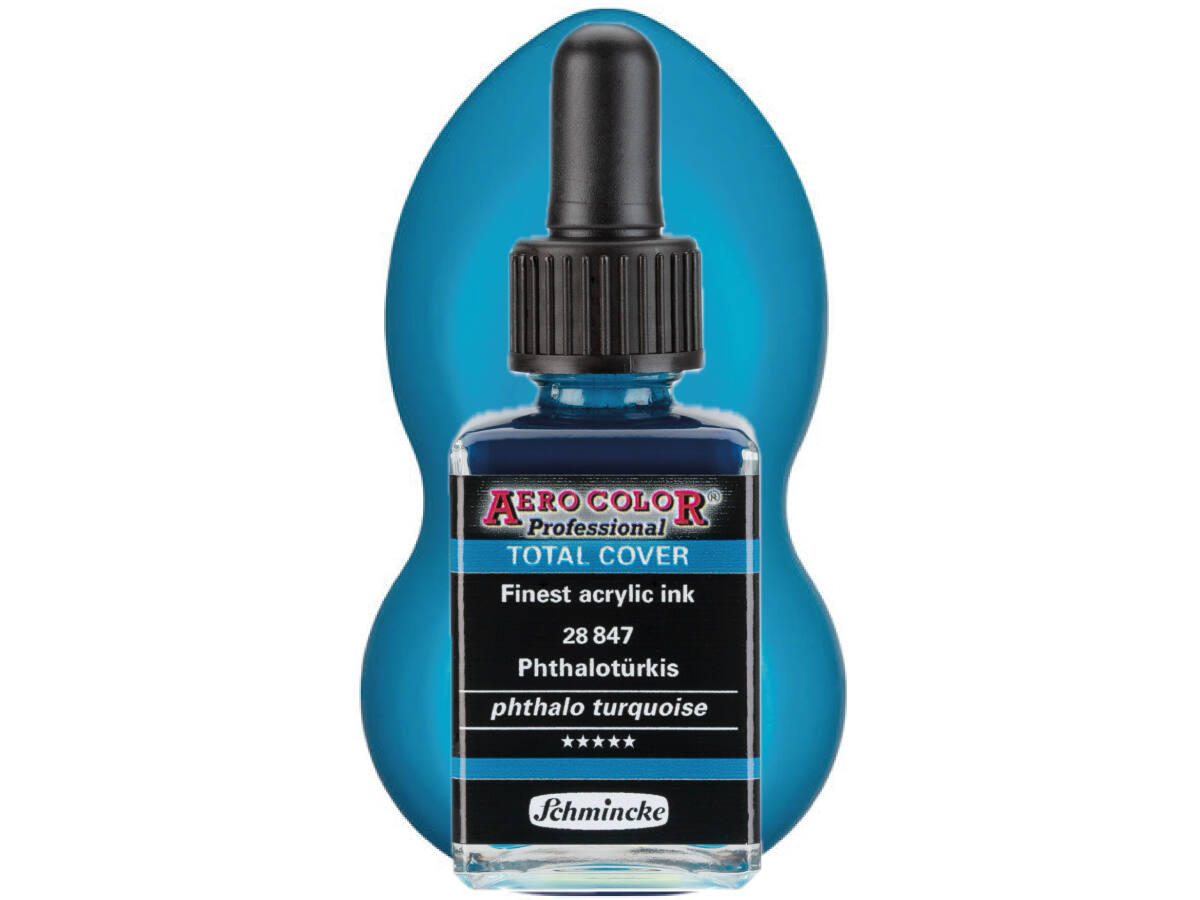 SCHMINCKE AERO COLOR ACRYLIC INK TOTAL COVER 28ML PHTHALO TURQUOISE 1