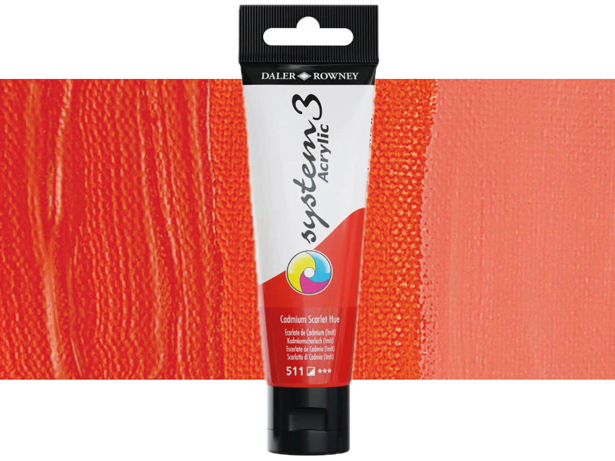 DALER ROWNEY SYSTEM 3 ACRYL 150ML 511 CADMIUM SCARLET HUE 1