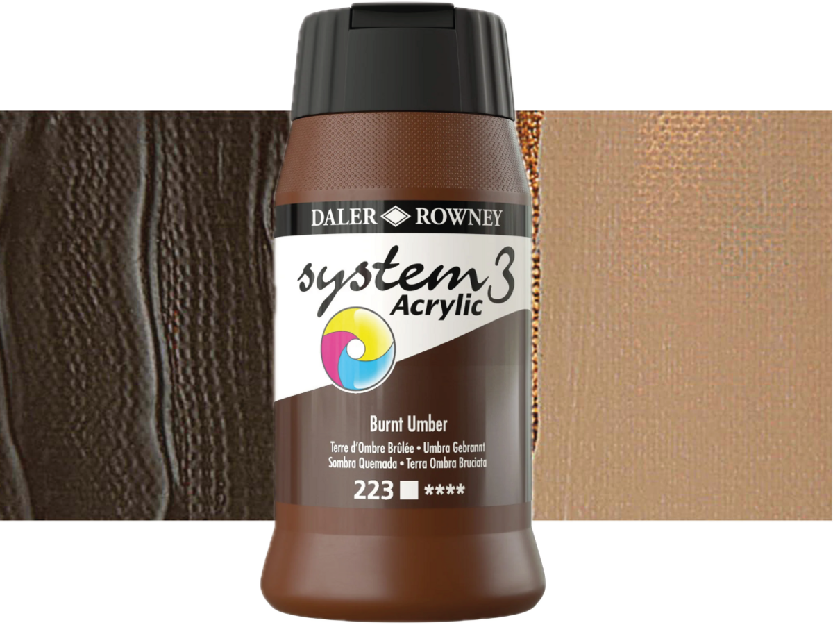 DALER ROWNEY SYSTEM 3 ACRYL 500ML 223 BURNT UMBER 1