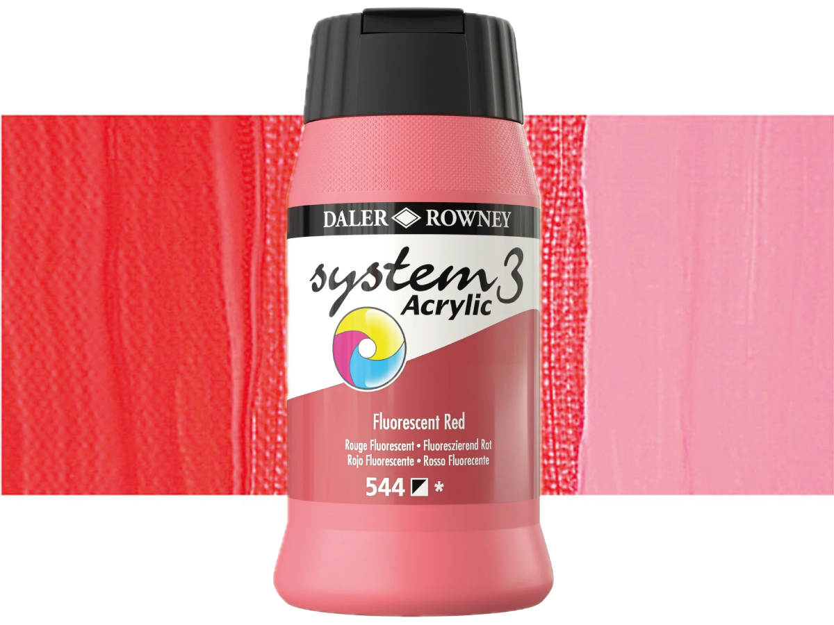 ROWNEY SYSTEM 3 ACRYL 500ML 544 FLUORESCENT RED 1