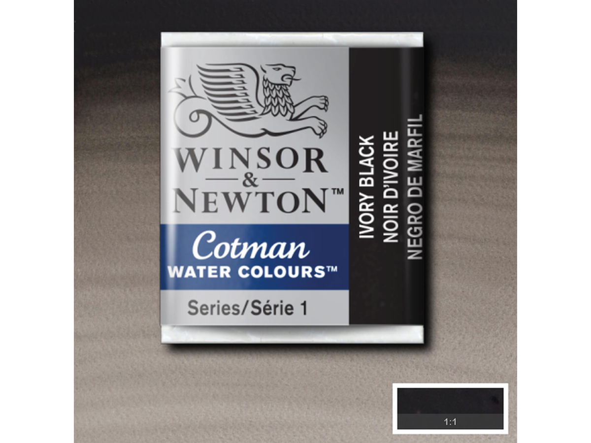 WINSOR & NEWTON COTMAN AQUARELL 1/2-NÄPFCHEN IVORY BLACK 1