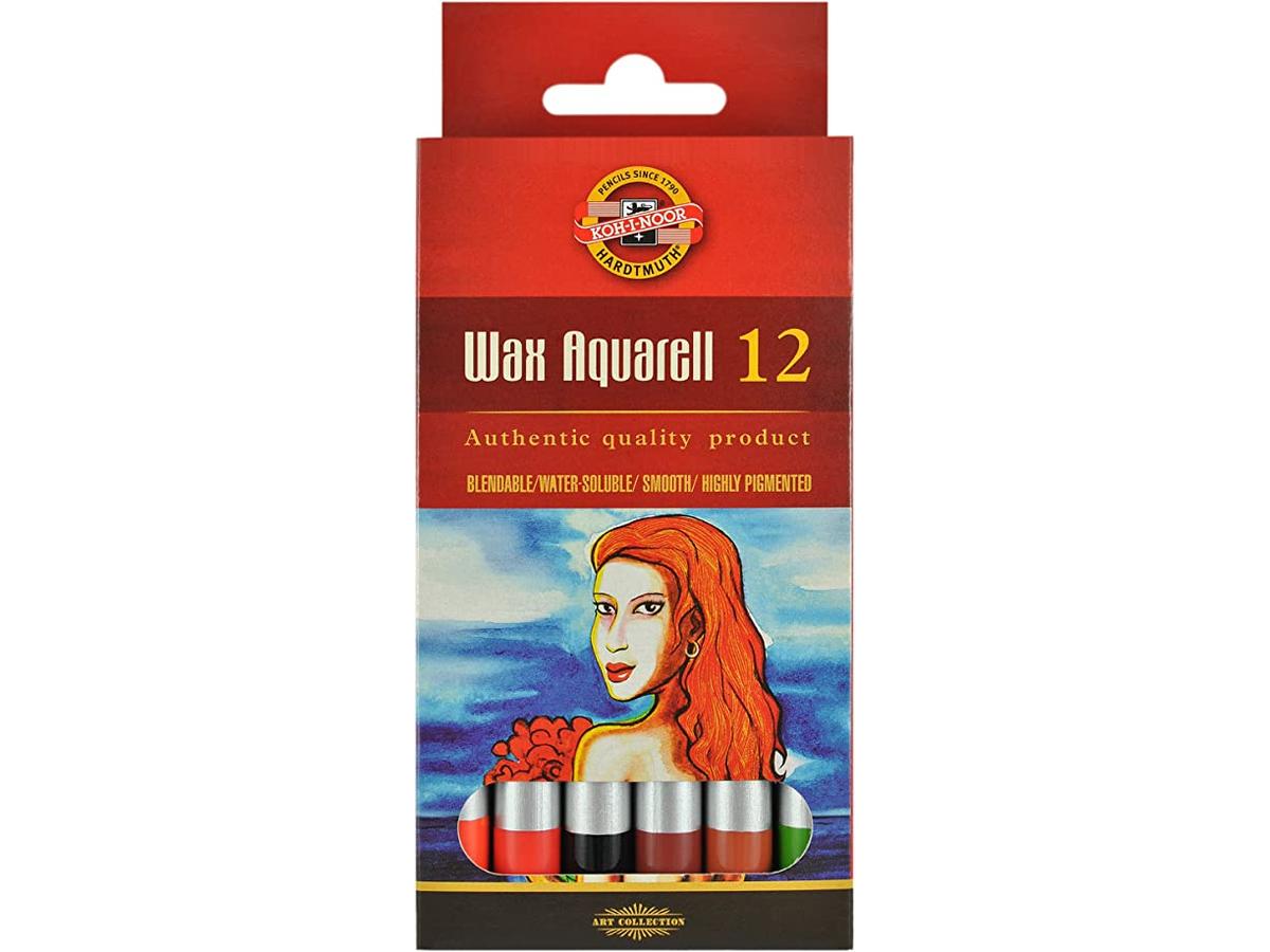 KOH-I-NOOR WAX AQUAREL PASTELPOTLODENSET 12-DELIG IN KARTON 1