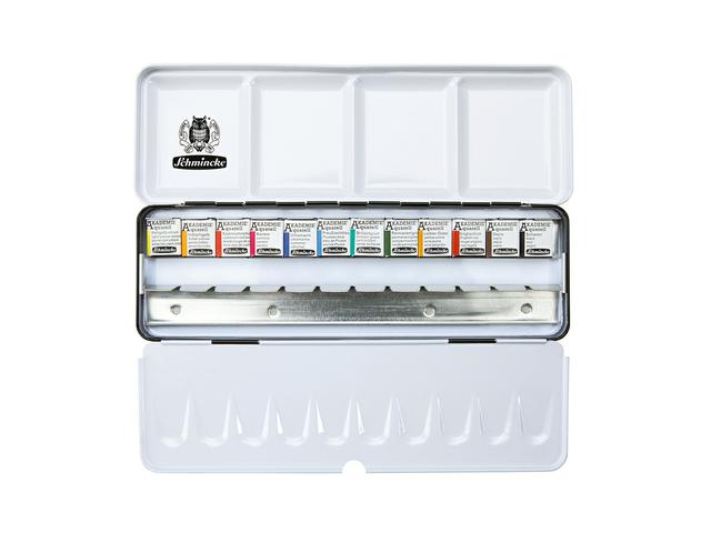 SCHMINCKE AKADEMIE AQUARELL MALKASTEN 12X 1/2 NAPF + LEER 1