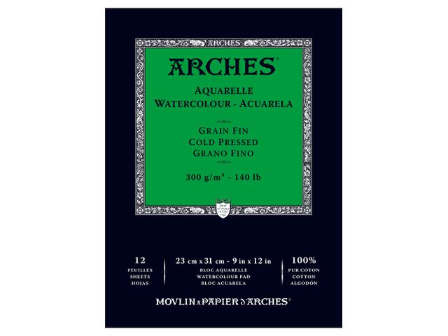 ARCHES AQUARELLBL. GRAIN FIN 300G/M2 23x31 12BL.KOPFGELEIMT 1