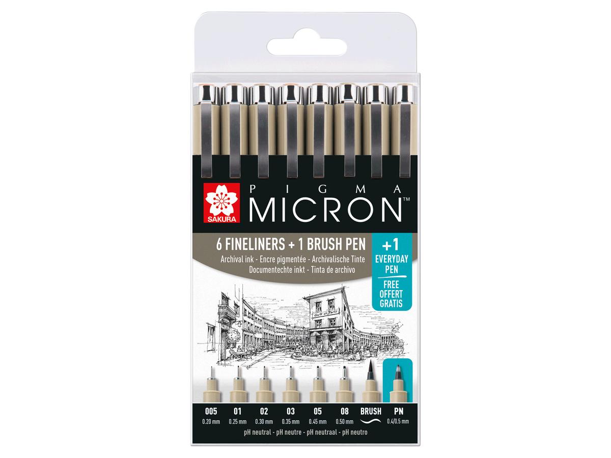 PIGMA MICRON 6 FINELINERSET SCHWARZ +1BRUSHPEN+1EXTRASTIFT 1