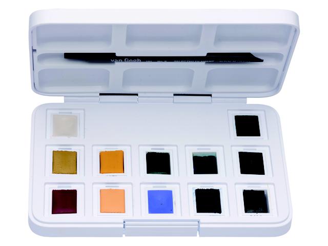 VAN GOGH AQUARELL SET MUTED AQUARELLKASTEN  12 x 1/2 NÄPFCHEN  + PINSEL 1