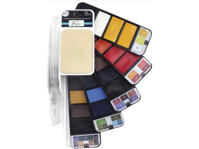 AQUARELLFARBENSET 25 FARBEN INKLUSIVE WASSERPINSEL 1