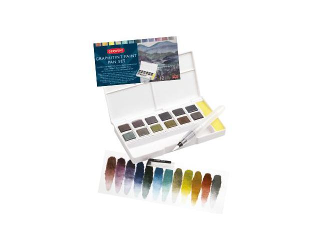 DERWENT GRAPHITINT AQUARELL REISE-SET 1 12 NÄPFCHEN + WASSERTANKPINSEL 1