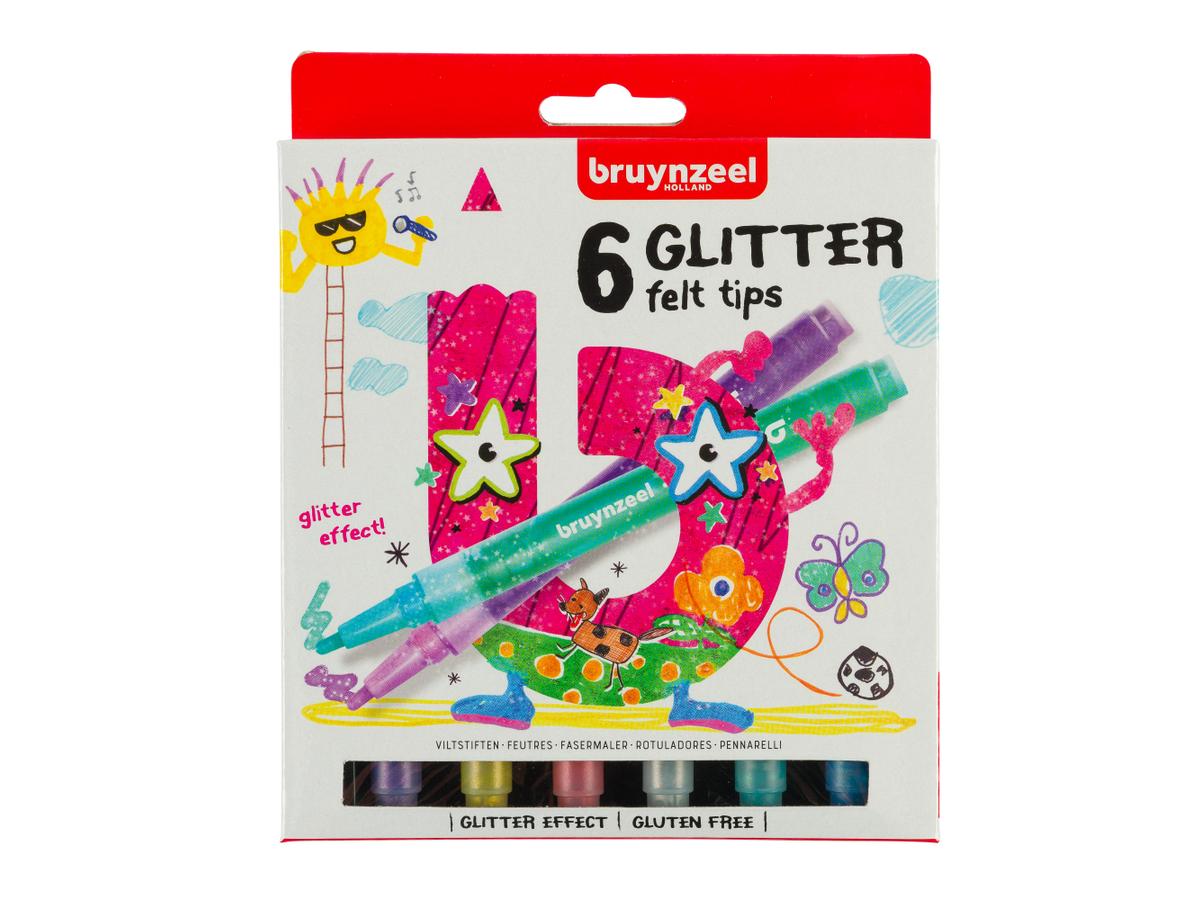 BRUYNZEEL KIDS GLITTER VILTSTIFTEN SET 6 STUKS 1