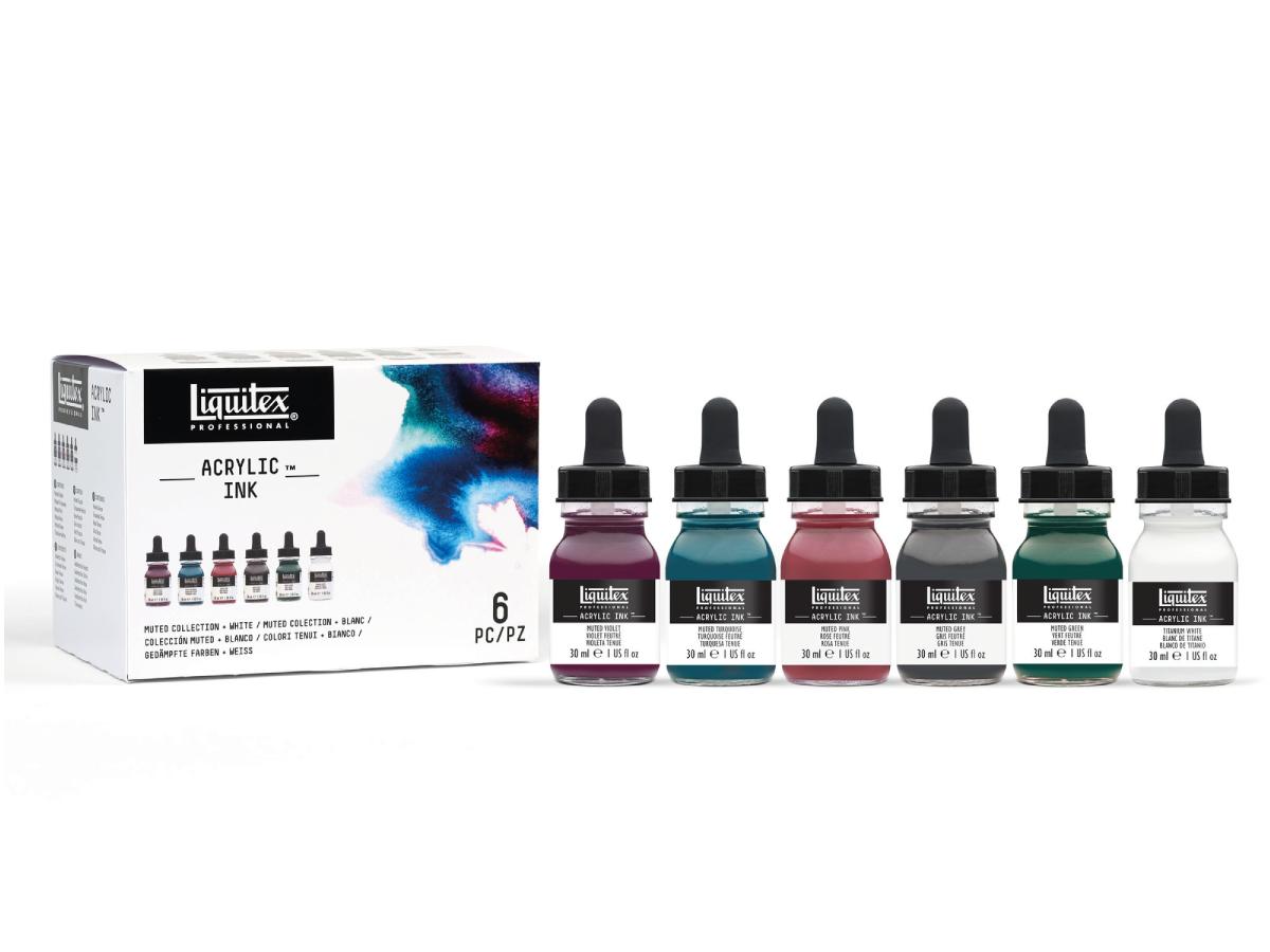 LIQUITEX ARTIST ACRYLIC INK SET 6X30ML  MUTED/WHITE 1