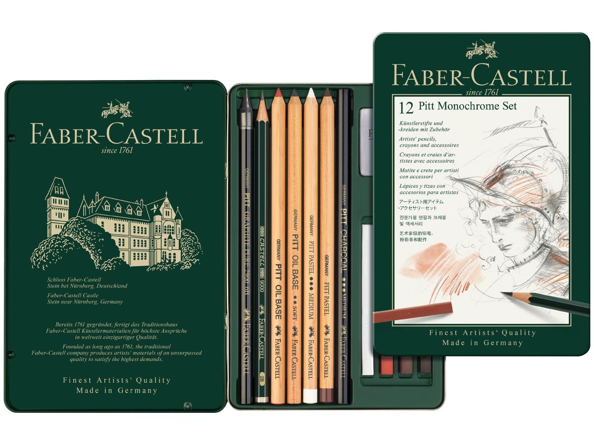 FABER CASTELL PITT MONOCHROME SET 12-TEILIG 1