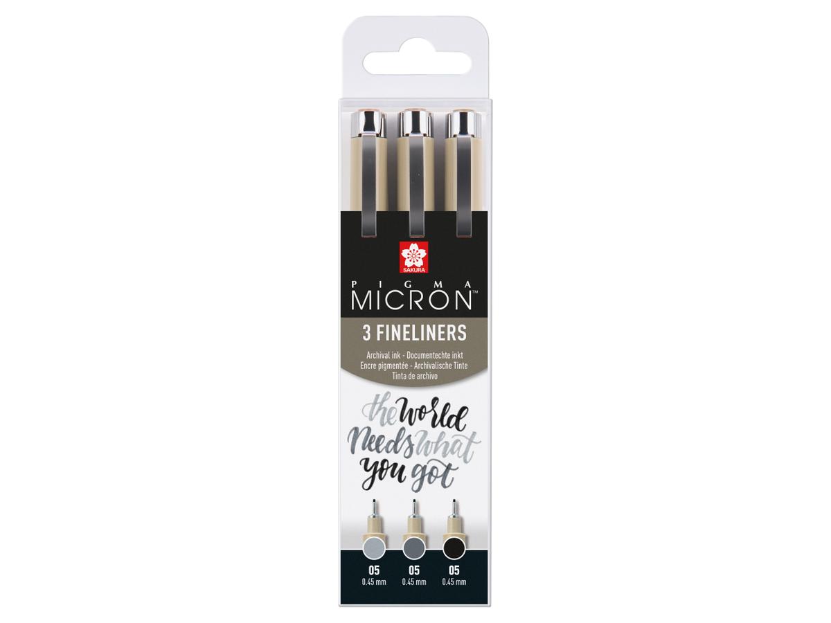 SAKURA PIGMA MICRON FINELINER SET 3 STÜCK GRAU U. SCHWARZ 1