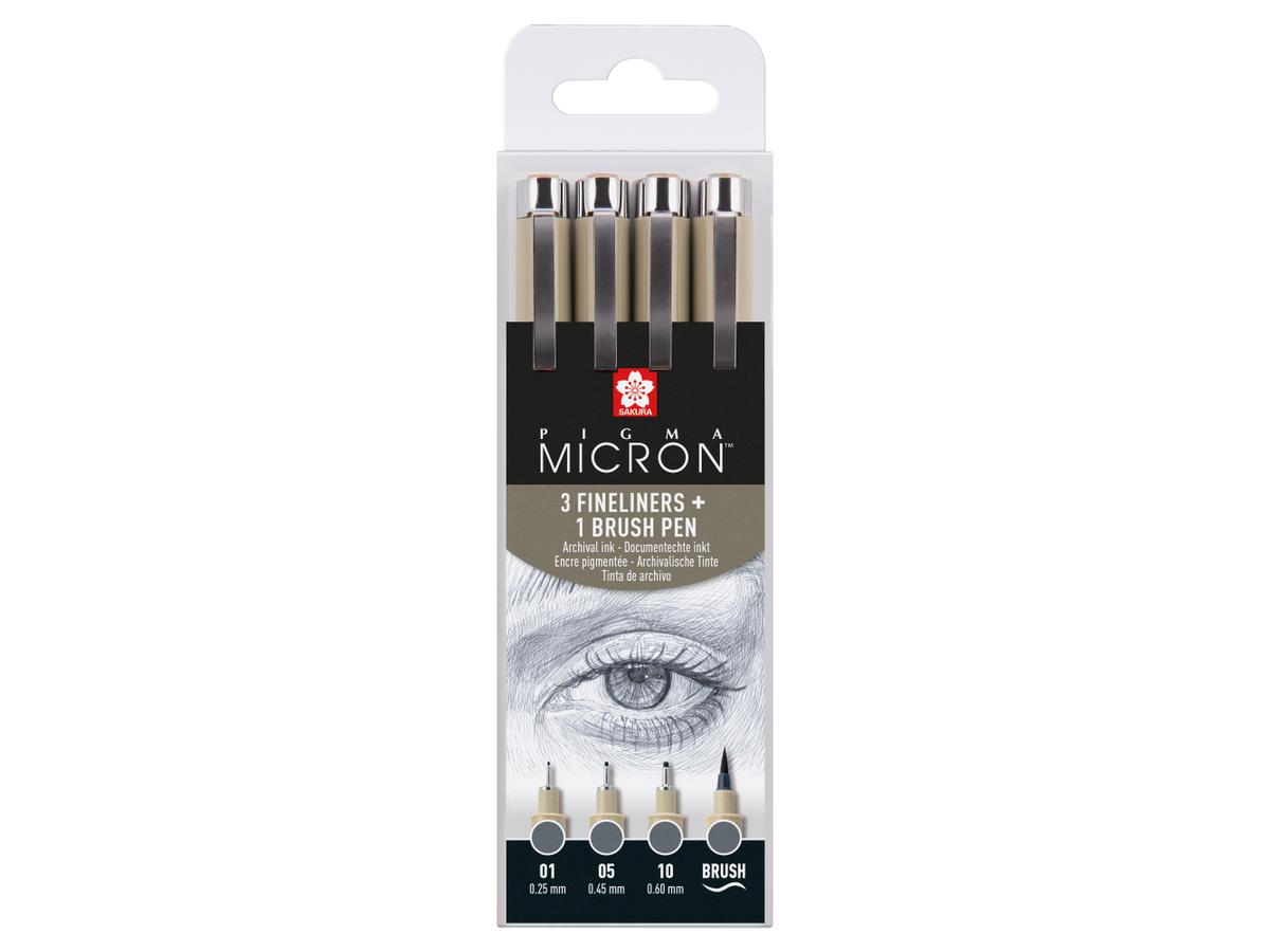 SAKURA PIGMA MICRON FINELINER & BRUSH SET 4 STÜCK KALTGRAU 1